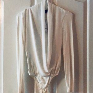 Bebe Long-Sleeve Silk Wrap Bodysuit